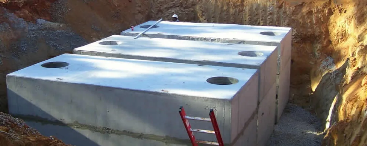 Septic tank installation site with a newly placed concrete tank in Beverly, MA